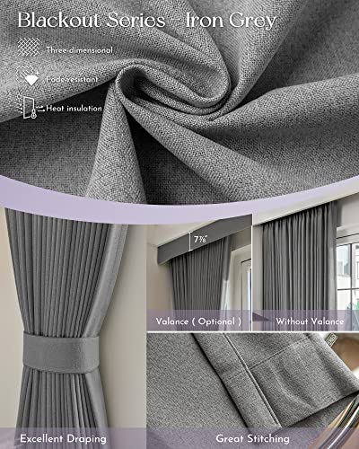 Image of Graywind Hardwired Smart Curtains Motorized Blackout Curtain with Remote Alexa Google Control for Sliding Door Thermal Insulated Drapes One-Way or Split Draw, Custom Width to 207 inch (Iron Grey)