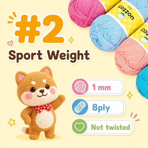 Image of Coopay Mini Cotton Yarn for Crocheting -1OO% Pure Cotton Crochet Yarn of 20 Pack 25g /0.88oz -#2 Sport Weight -90Yds, Soft Breathable Baby Yarn Set for Knitting Crafts, Gifts for Beginners & Crocheters