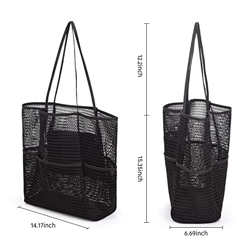 Tainehs Mesh Beach Tote Large Bag Shopping Bags Grocery Bag 2023 Upgrade For Women With Multiple Pockets For Family Travel Swimming Waterproof Pool Bag Black #TOP1
