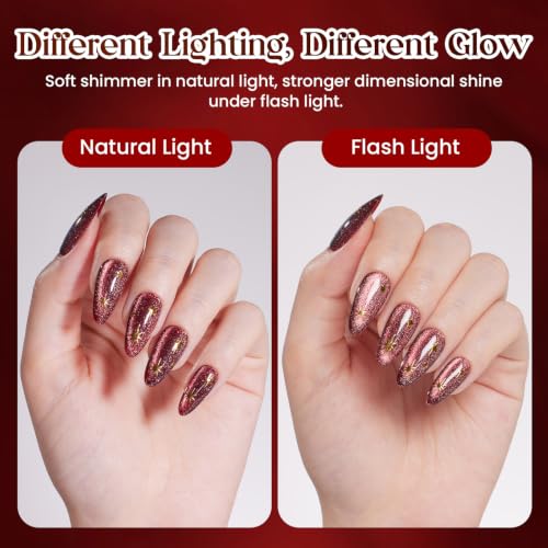 Image of Beetles Burgundy Red Cat Eye Gel Polish, Wine Glow 15ml Magnetic Nail Gel