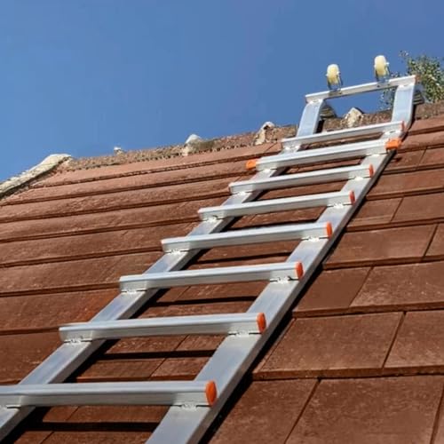 Echelle de Toit Facile à Installer, légère et résistante - Lot 2 Rallonges + 1 Crochet - 5,90 m de Haut - Aluminium - Sécurité et Stabilité pour Travaux en Hauteur