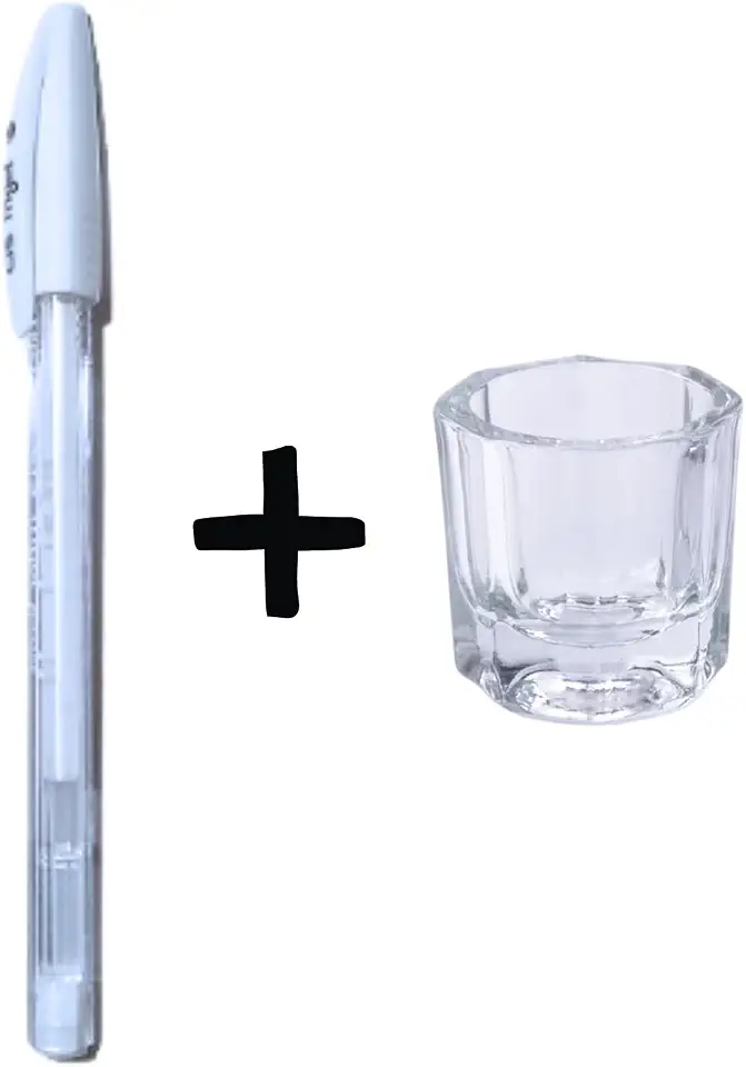 Kit copo dappen de vidro e Caneta gel branca para marcação e designer de sobrancelhas unha em gel