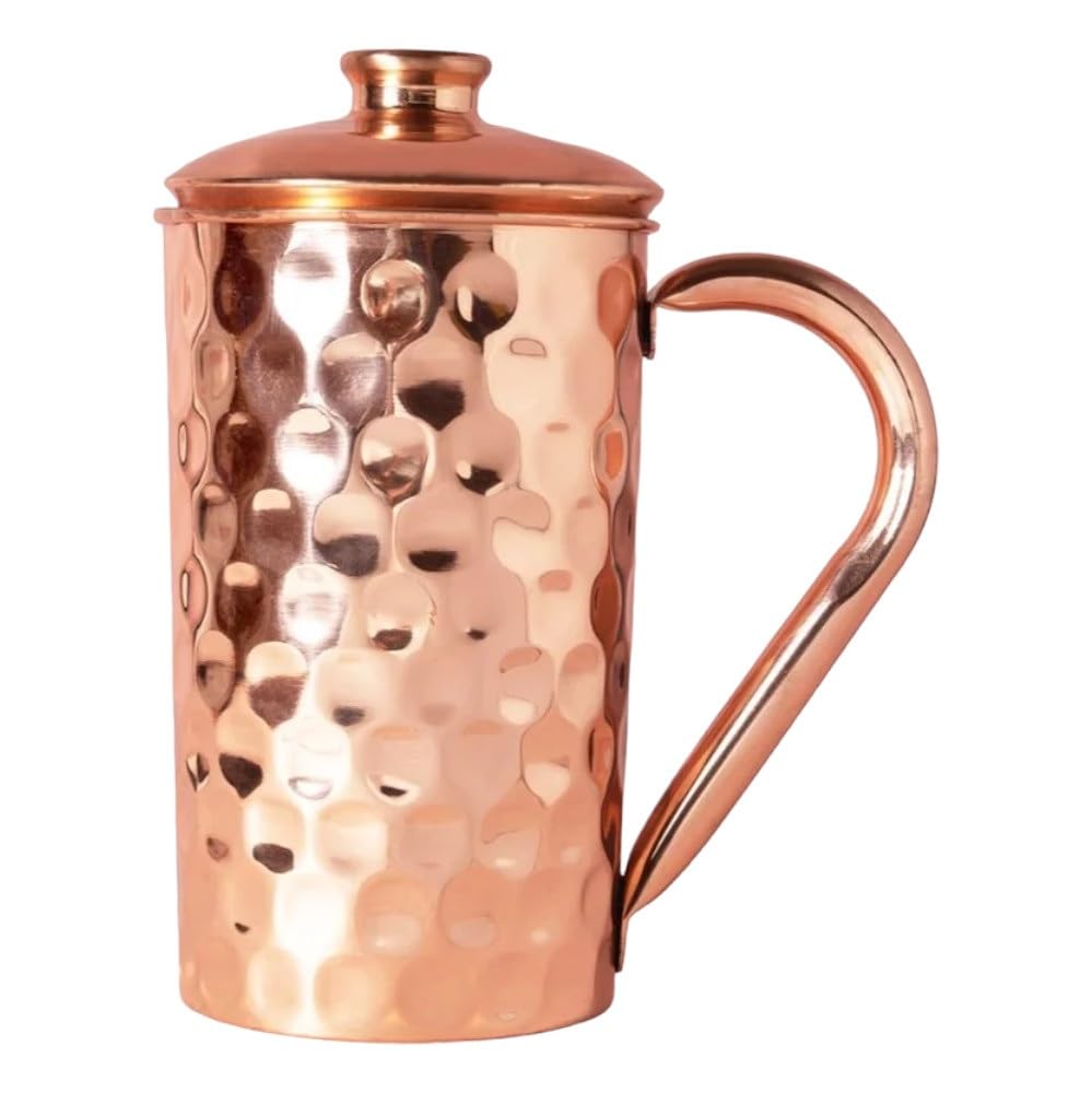 Carafe en cuivre pur BRACOP fait main avec tasses assorties style ayurvédique