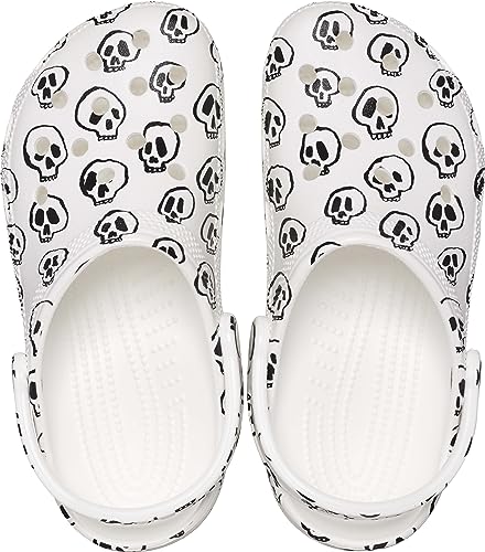 Image of Crocs Unisex Classic Clog - Seasonal Graphic White /Black Skull Print Men's 2, Women's 4 Medium