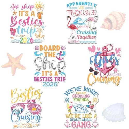 Cruise Door Decorations Magnetic, 6 Pcs Besties Cruise Magnets, Girls Trip Friends Ship Cabin Door Signs Fridge Magnets Decor