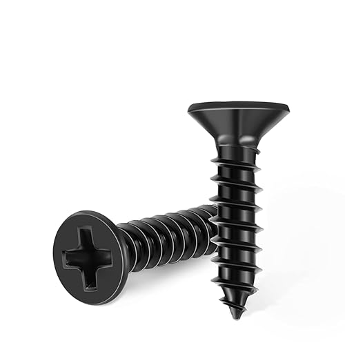 Miniatura 7 de 100 PCS tornillos para madera de acero inoxidable 18-8 (A2) #10 x 58 pulgadas, n. 10 x 0.63'' cabeza plana con revestimiento negro, tornillos