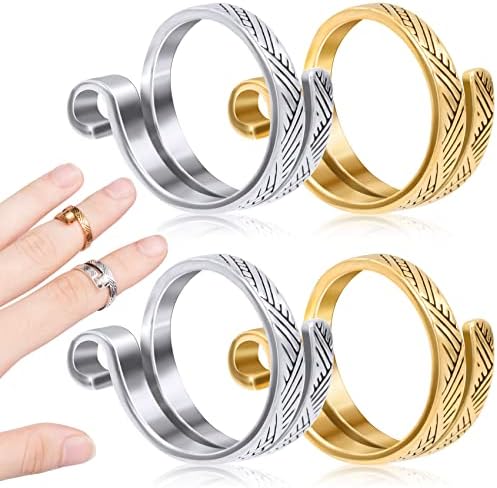ANCIRS 4 Pack Knitting Crochet Loop Ring for Fingers, Adjustable Crochet Tension Ring, Metal Open Yarn Guide Finger Holders, Knitting Thimbles for Crochet- 2 Gold & 2 Silver