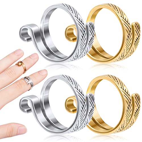 ANCIRS 4 Pack Knitting Crochet Loop Ring for Fingers, Adjustable Crochet Tension Ring, Metal Open Yarn Guide Finger Holders, Knitting Thimbles for Crochet- 2 Gold & 2 Silver