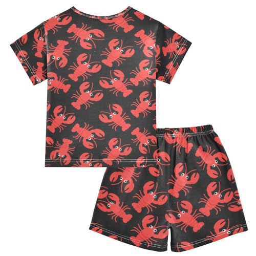 ALAZA Cartoon Lobster Red Black Pajamas Set Short Sleeve Cotton Sleepwear Summer Pjs 2 Piece 5-14Y2