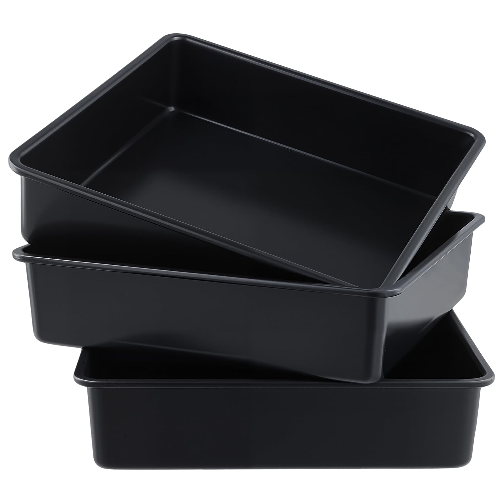 FUNSUEI Juego de 3 moldes cuadrados para hornear, 20 x 20 x 5,1 cm, color negro, antiadherente, bandeja pequeña de acero al carbono para brownies y pasteles