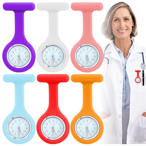 Lot de 6 montres d&rsquo;infirmière avec clip – Montre d&rsquo;infirmière – Pratique – Moniteur de fréquence cardiaque – Pour médecins et infirmières (bleu clair, rose, rouge, blanc, orange, violet