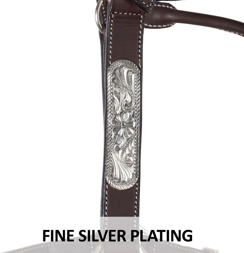 Schneiders Double S Simply Silver Show Halter for Horses with Lead | Perfect Entry-Level Elegance for 4H & Open Riders | Color Dark Oil | Size Full Horse