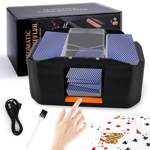 Preisvergleich Produktbild KIMIGO Kartenmischmaschine Elektrische,Automatischer Kartenmischer mit Akku 2000mAh,Mischt 2 Kartensätze,Geräuscharmer & Wiederaufladbarer,Card Shuffler für Texas Hold'em,Poker,Bridge,Rommé