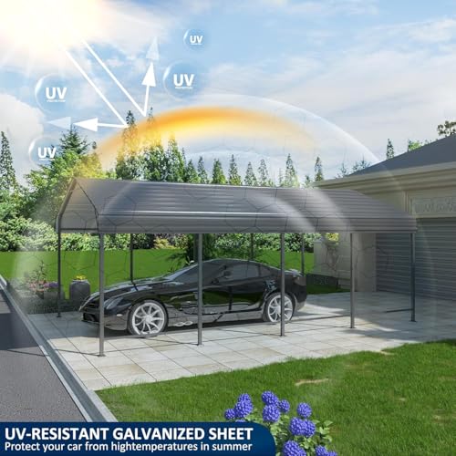 Image of AIRWIRE 12x20 Metal Carport Canopy with Reinforced Base, Heavy Duty Car Port Garage, Outdoor Galvanized Car Shelter for Car, Boats and Truck