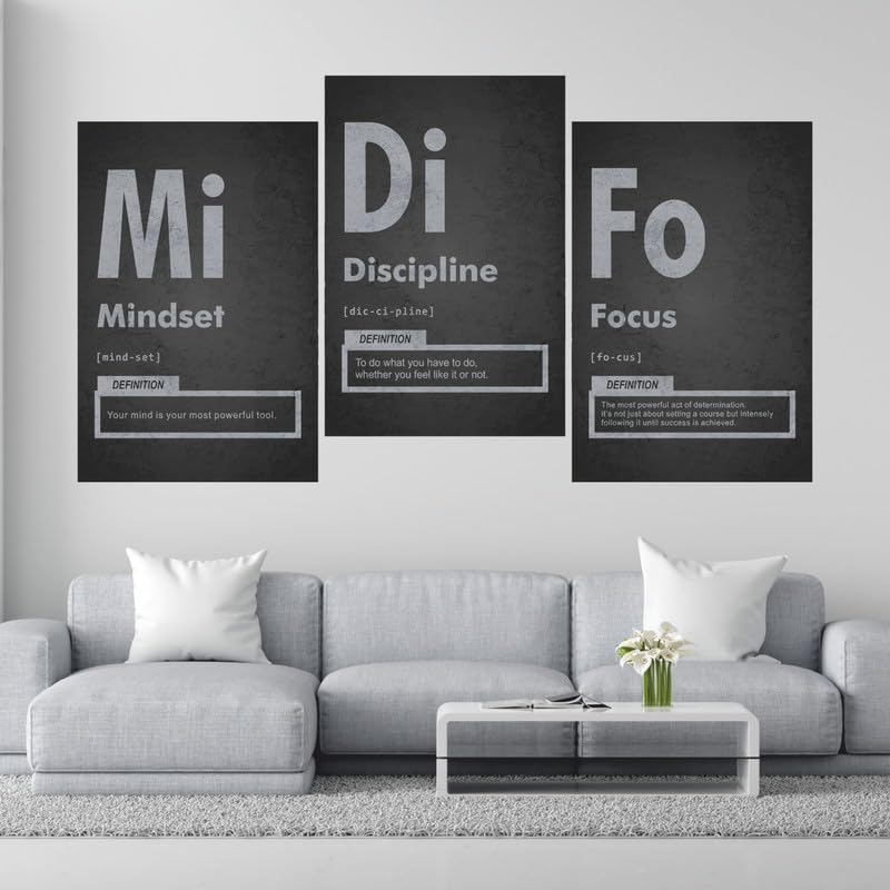 Image of POSTERONN Mindset Focus Discipline Motivational Poster Set of 3 | Gym Wall Art for Home Office Studio | Modern Typography Decor | Inspirational Wall Posters | Unframed
