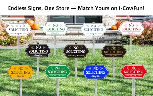Image of Heavy Duty No Soliciting Sign for House - All Metal Construction No Soliciting Yard Sign - 14 inch x 7 inch - Aluminum - with 28 inch Long Stake (Blue)