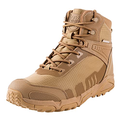 FREE SOLDIER Men's Waterproof Hiking Boots Lightweight Work Boots Military Tactical Boots Durable Combat Boots(Brown 12)