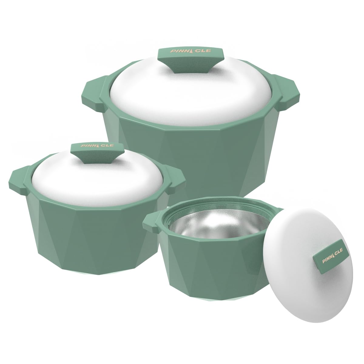 Pinnacle Isolierte Auflaufform mit Deckel, 3-teiliges Set, 3/2/1 qt. Hot Pot Speisenwärmer/Kühler – Thermo-Suppen-/Salat-Servierschüssel – Edelstahl Heißspeisebehälter – Bestes Geschenk-Set für Mütter