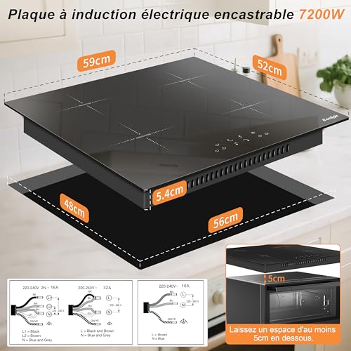 Four Encastrable 60CM et Plaque Induction 4 Feux Cooksir Ensemble Cuisson 65L