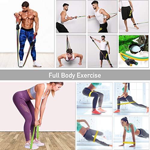 TAIMASI 19PCS Resistance Bands Set Workout Bands, 5 Stackable Exercise Bands with Handles, 5 Resistance Loop Bands, Cooling Towel, Sports Armband, Carry Bag, Guide Book, Ankle Straps, Door Anchor