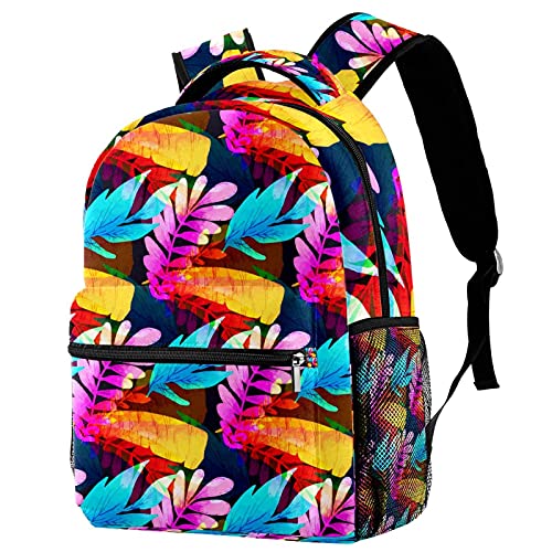 Sac à dos décontracté pour femme à motif de feuilles tropicales de grande capacité