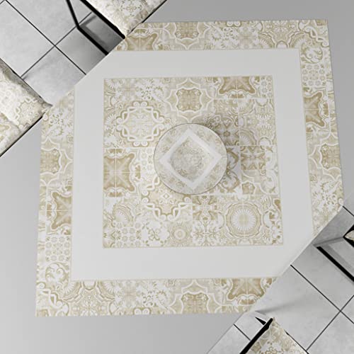 PETTI Artigiani Italiani - Accessori Tessili da Cucina, Centrotavola Moderno 90x90 cm in Microfibra, Tovaglia Centro Tavola Elegante in Stampa Digitale Vietri Tortora, 100% Made in Italy
