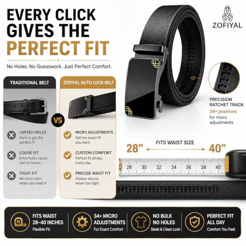Image of Men's Auto Lock Belt with elegant design | Premium Vegan Leather | Adjustable Ratchet Belt | No Hole Design | Perfect Fit Waist 28-42 Inches for Office