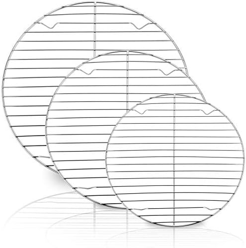 Round Cooling Rack Set of 3, HaWare 3 Pcs (19/23/27cm) Stainless Steel Baking Cooling Steaming Grilling Rack, Mirror Finish & Smooth Edge, Oven & Dishwasher Safe