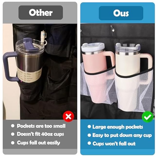 AIERSA Tumbler Organizer for Stanley 40 30 oz Cups,15 Large Water Bottle Storage Pockets Over the Door for Various Sizes Cup, Tumbler Storage Holder, Kitchen Cabinets Organizers Accessories