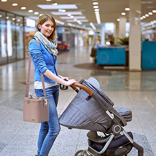 Babeyer Breast Milk Cooler Bag With Ice Pack Fits 6 Baby Bottles Up To 9 Ounce, Baby Bottle Bag With Shoulder Strap For Nursing Mom Daycare, Pink #TOP6