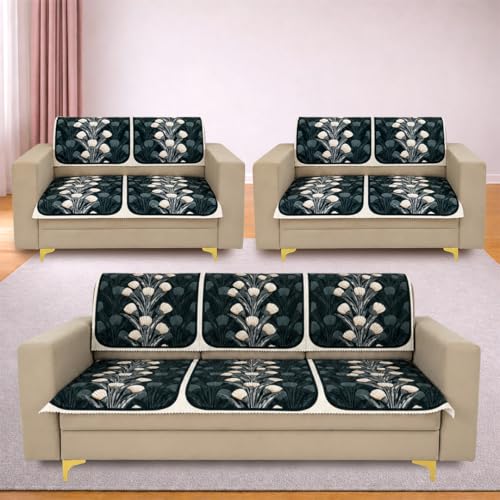 Image of Homerz Premium 'Luxe Series' Sofa Cover | Holland Velvet Fabric | Smooth Finish | Anti-Slip Fleece Backing Couch Protector (Terrace Vein, 7 (3+2+2) Seater, Seat Cover with Backrest)