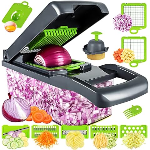 Gemüseschneider - Würfelschneider - vegetable chopper dicer - Gemüsehobel - Geeignet für Würfe, Scheiben, 14 in 1Multifunktionsschneider Zwiebel Zerkleiner Salatschneider Mandoline Gurkenhobel Cover