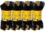 12 Pairs-Men's Work Socks Heavy Duty Black Heel hiking walking and Toe Re-inforced Fully Cushioned Thick Socks Men-Size UK 6-11