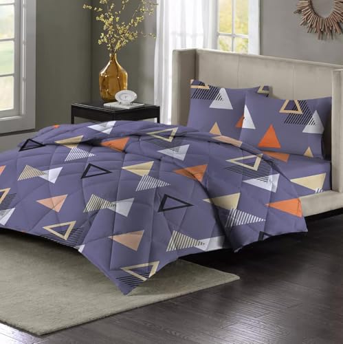 Image of HOMEKART 220 GSM Premium Reversible Microfiber AC Comforter for Double Bed | Soft, Lightweight & Breathable All-Season 3-Layer Quilted Blanket (220 x 240 cm, Trangle, Dark Grey & Rust)