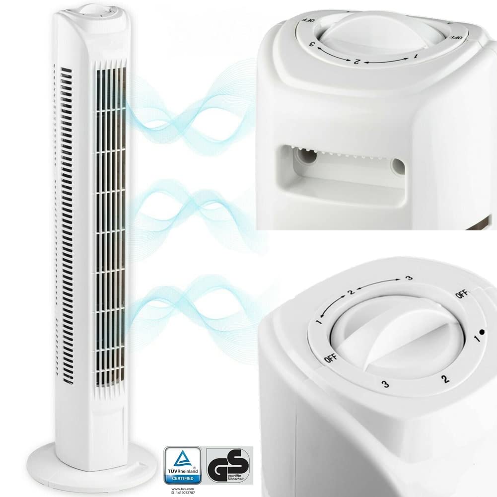 Bakaji – Turmventilator für den Boden, oszillierend mit 3 Geschwindigkeiten und 3 Schwenkmodi, leiser Betrieb, 45 W Leistung, 78 cm Höhe, elegantes Design, Farbe Weiß