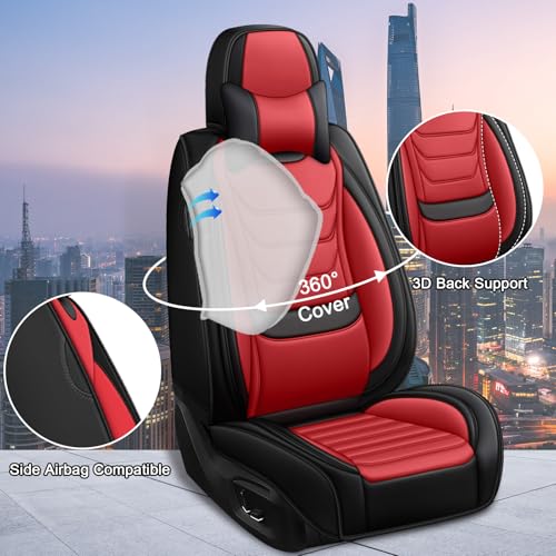 Image of Car Seat Covers Fit for Chevrolet Tahoe 1995-2025, Leather Automotive Seat Covers for Trucks, Heavy-Duty Wear Resistant Seat Protectors, Easy to Install, 5 Seats with Pillows, Black Red