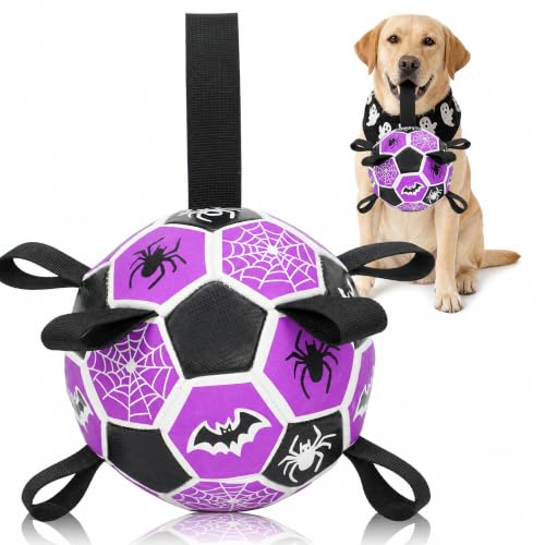 Image of Dog Toys Balls, Dog Soccer Ball with Straps, Dog Birthday Gifts, Durable Balls for Small Medium Pet, Puppy Outdoor Toy, Pet Training Soccer Ball, World Cup Soccer (7.25 Inch) (Spider, Large)