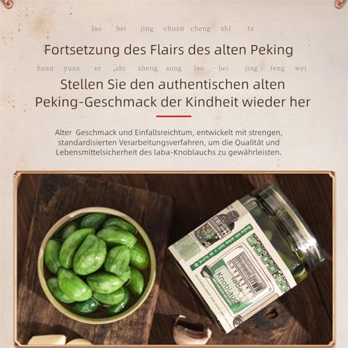 BaiLiSnacky Laba-Knoblauch Eingelegter Knoblauch 400 g/Dose Grüner Knoblauch Grüner Knoblauch Vegetarisches Essen Köstlicher Essig-Knoblauch