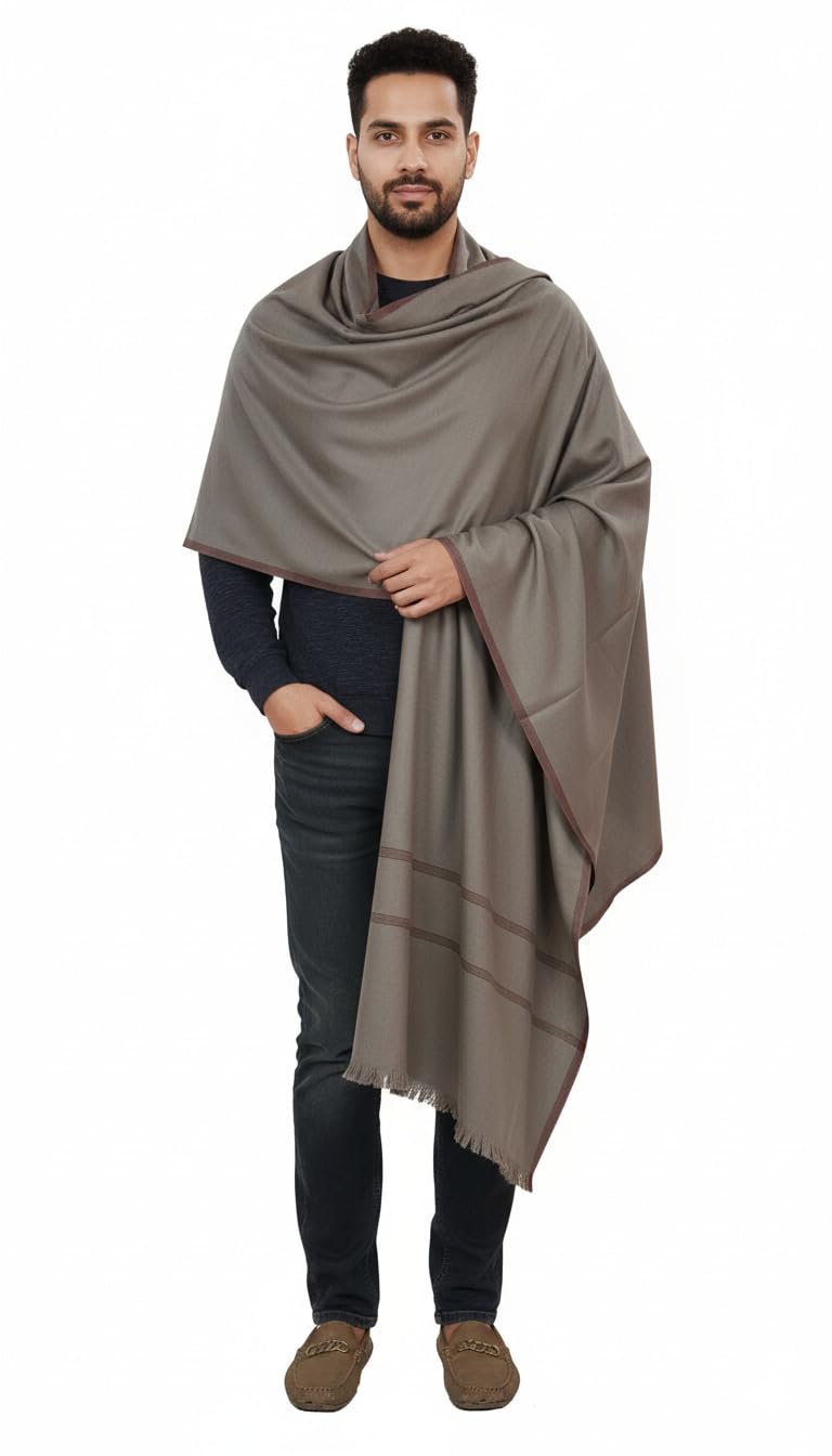 v vrinde Vrinde Grey Wool Self Design Men's Shawl KA-SWL-13-picture-16