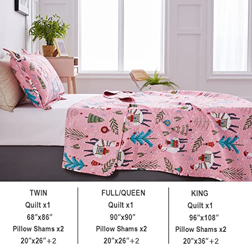 Chesity Christmas Bedding Quilt Set Queen Size 3-Piece Kids Bedspread Xmas Bedding Set With Alpaca Pattern Lightweight Coverlet Cover For All Season thumb #5
