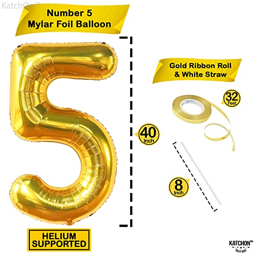 Image of KatchOn Foil Gold Number 5 Balloon For 5 Year Anniversary Decorations
