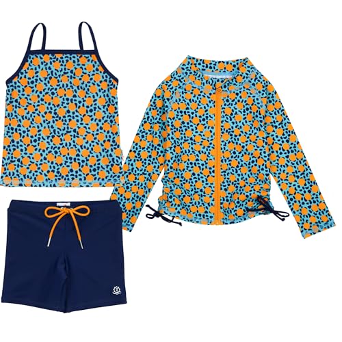 Image of SwimZip Girls' 3 Pc Swim Set w /Long Sleeve Rash Guard, Tankini & Shorts UPF 50+