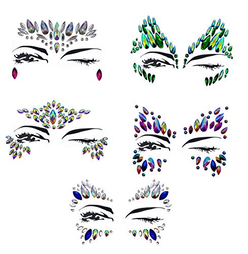 Mermaid Face Gems Glitter - Rhinestone Rave Festival Face Jewels, Bindi Crystals Face Stickers, Eyes Face Body Stickers for Music Festivals Bohemian By ASVP Shop (Set 4)