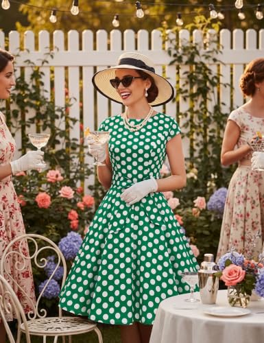 Image of Dressystar Women's Vintage 1950s A Line Cap Sleeve Cocktail Party Dress