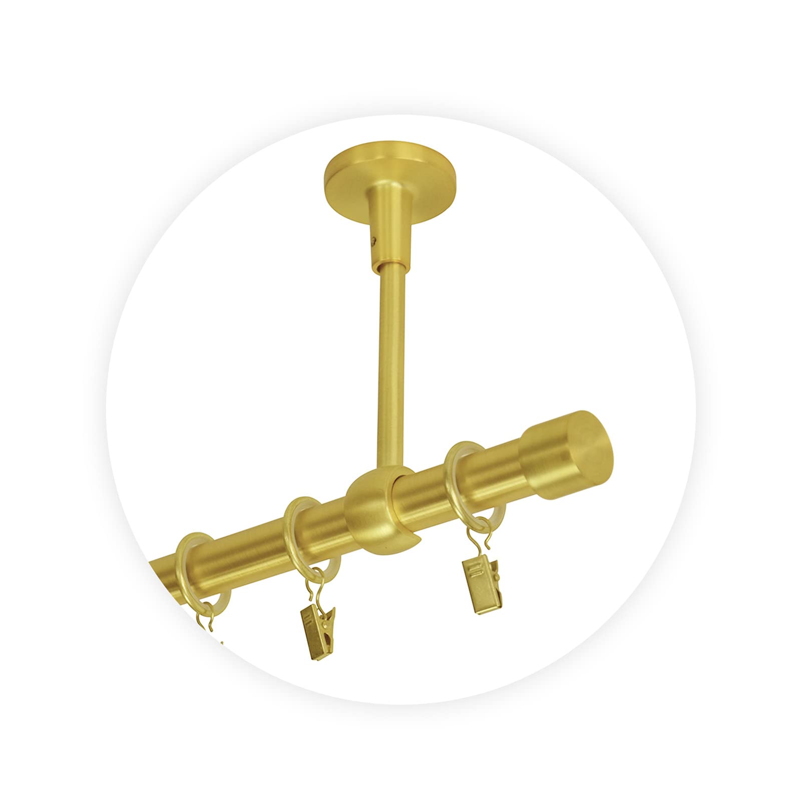 MDEKOR Tringle à rideaux de 240 cm - Tringle à rideaux pour montage mural ou au plafond - Laiton doré en métal - Diamètre : 19 mm
