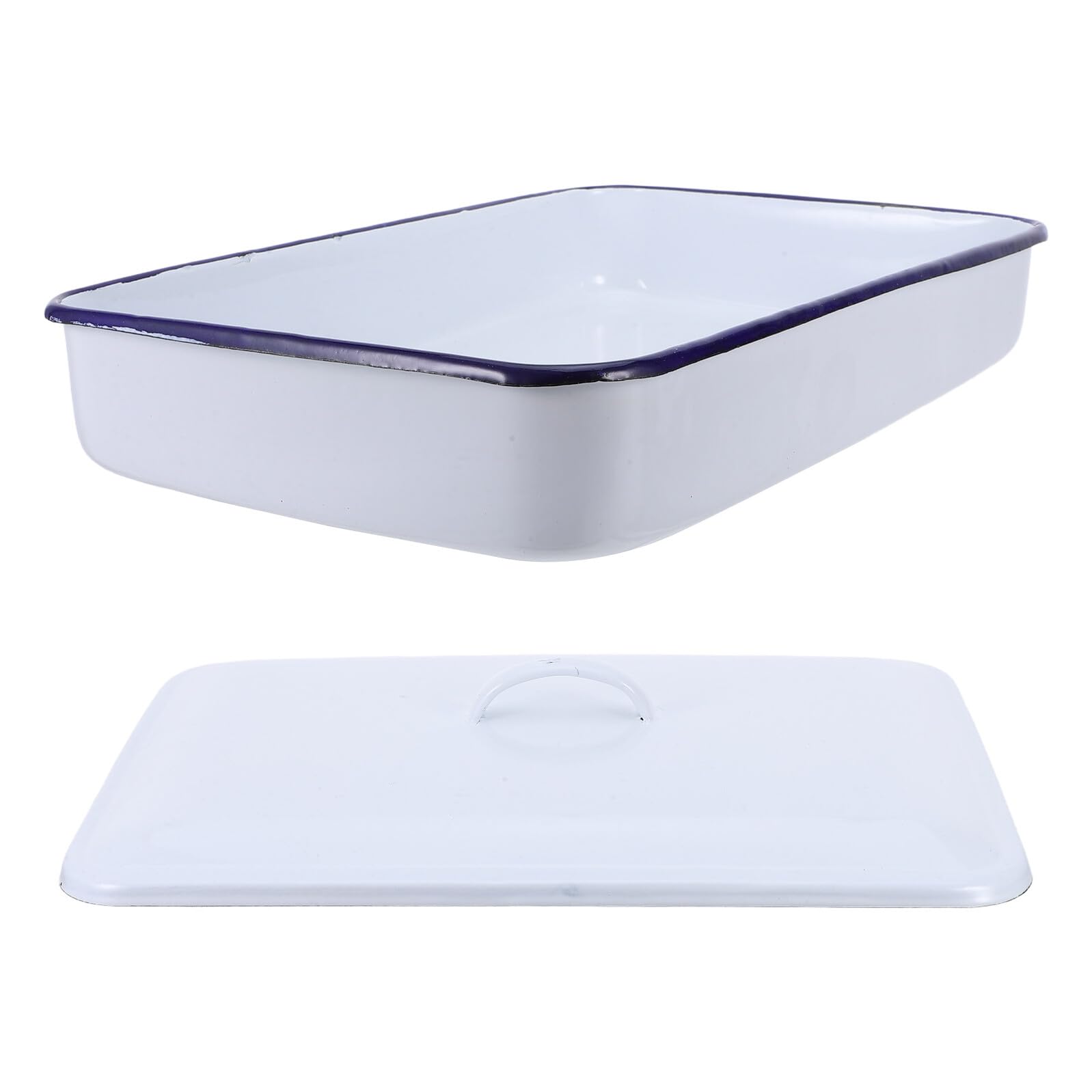 Vassoio Smaltato Rettangolare Bianco 30X20X5 CM con Coperchio Sigillato Contenitore da Laboratorio per Manipolazione Campioni Resistente a Scheggiature Adatto per Uso