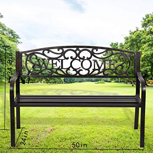 Fdw Garden Bench Outdoor Bench For Patio Metal Bench Park Bench Cushion For Yard Porch Work Entryway (Bronze) #TOP6