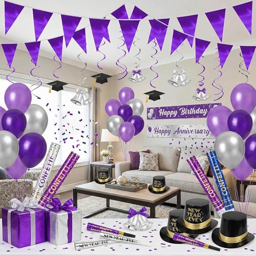Image of 40M /130FT Purple Triangle Pennant Banner Flag Metallic Fabric Bunting Garland for Christmas Graduation Wedding Engagement Anniversary Bachelorette Birthday Bridal Shower Valentines Hen Party Supplies
