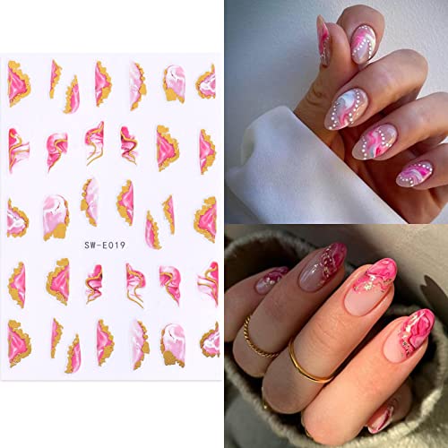 Yosomk 12 Sheets Nail Art Stickers Decals Gold Stripe Line Nail Decals 3D Self-Adhesive Nail Art Supplies Colorful Marble Wave Nail Accessories For Women Manicure Nail Decorations Design. #TOP1