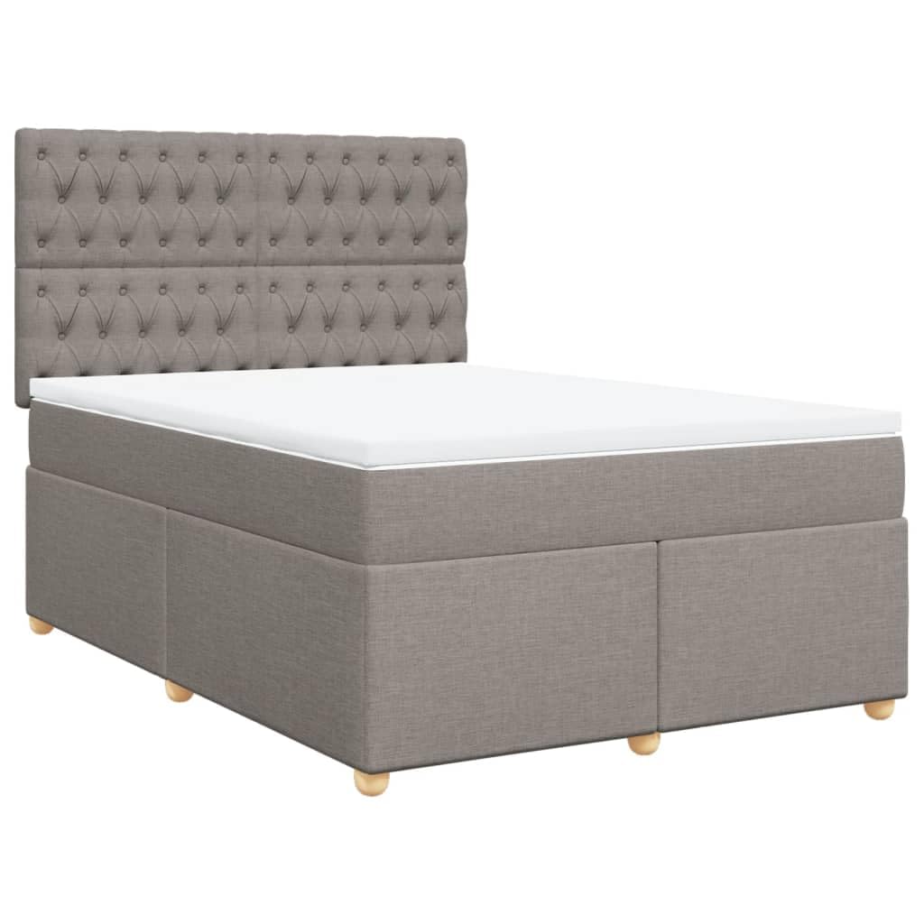 Tkanina poliestrowa sprężynowa z materacem kieszeniowym 160x200 cm taupe | Łóżko kontynentalne 160x200 z materacem kieszeniowym i regulowanym zagłówkiem, tapicerowane tkaniną poliestrową,
